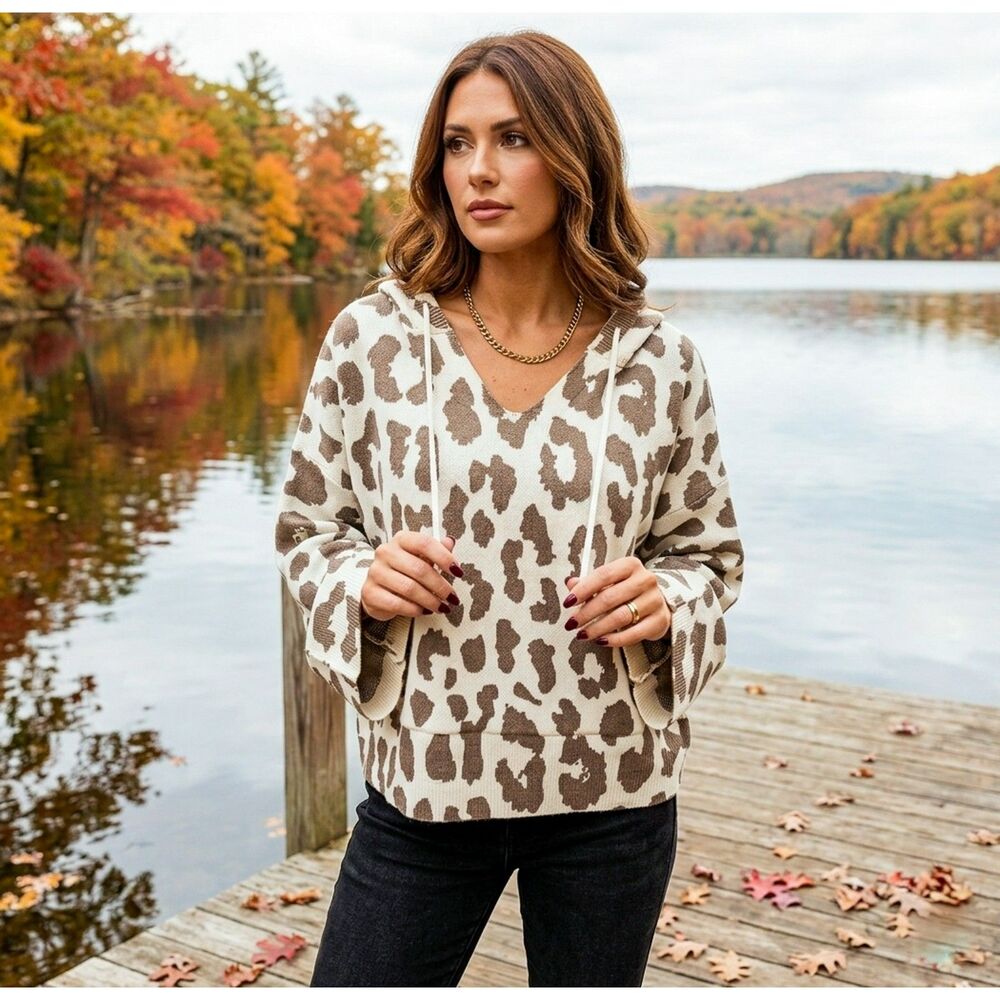 POL Jungle/Leopard Print Lightweight Oversized Hooded Sweater Size Small
